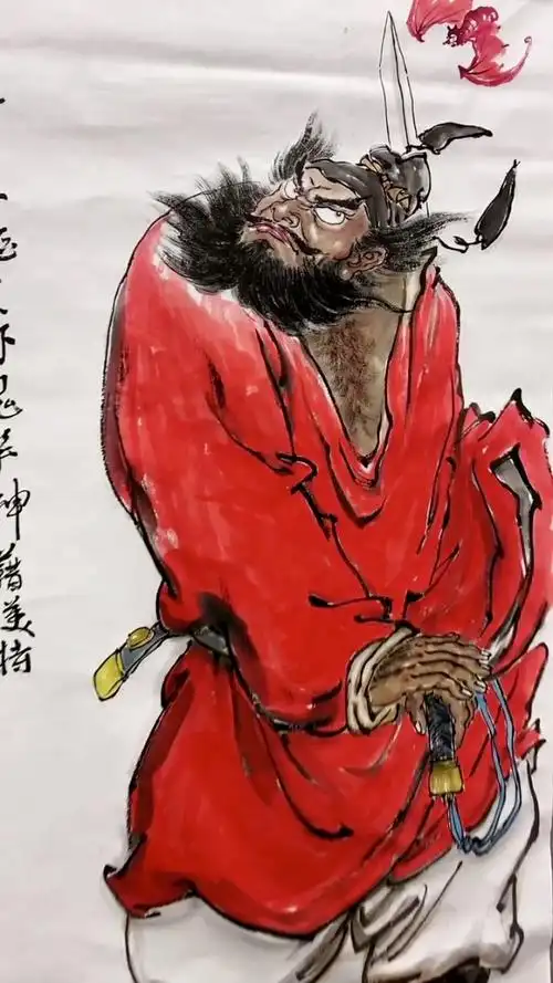 墨林*写意红衣朱砂钟馗画,尺寸是100*50cm,海上墨林书画工作室