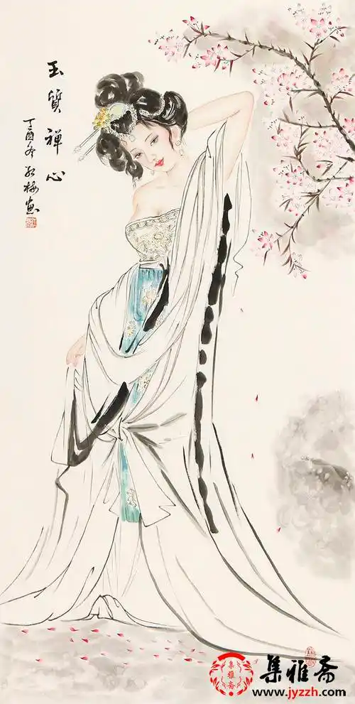 陈红梅四尺竖幅人物画美女图《玉质禅心》陈红梅女士这幅四尺竖幅人物