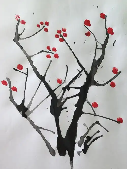 大四班创意美术吹画"梅花"