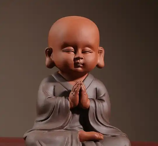 古贤紫砂个性可爱小号和尚禅意陶瓷摆件茶室书柜办公室桌面室内装饰品