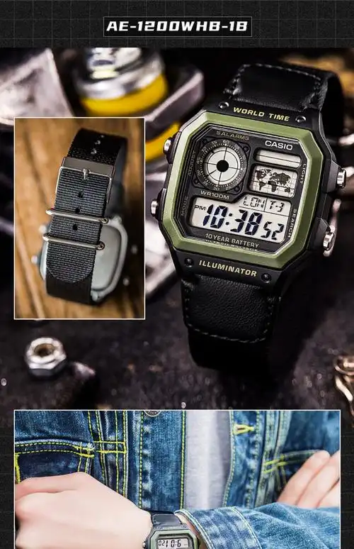 香港直邮卡西欧casio手表男士休闲电子运动表小方块ae1200whd1a