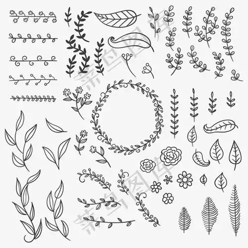 手绘黑白花草边框ai矢量模版下载