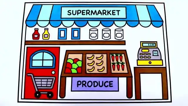 幼儿美术 画一个超市杂货铺并着色