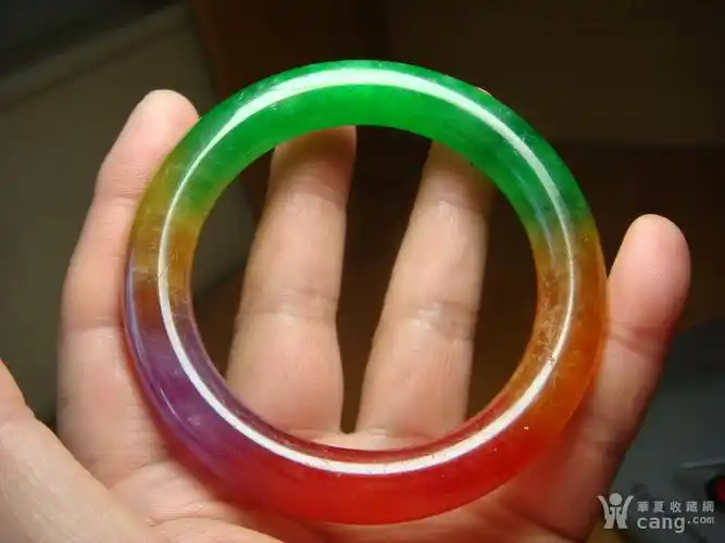 玻璃种五彩翡翠圆条镯子