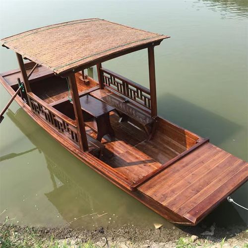 仿古定制乌篷船木船渔船实木装饰水上游船景观木船户外单蓬餐饮船