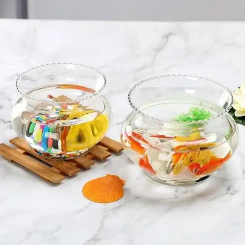 花边缸办公室金鱼缸水培绿萝超白玻璃圆形花边造景缸14厘米花边小鱼缸