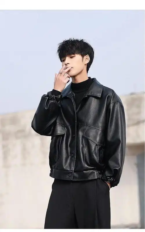 nukm春秋季外套韩版潮流宽松皮衣男短款机车服青年学生飞行员皮夹克