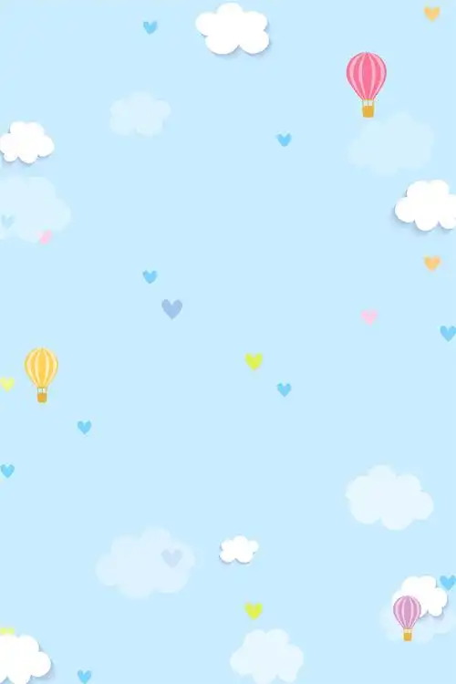 浅蓝色卡通可爱热气球儿童促销背景图免费下载