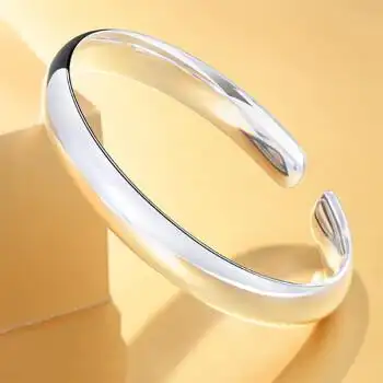 缘祥元银手镯女款999足银镯子光面送妈妈生日礼物年轻款银饰品女士