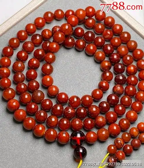 天然老蜜蜡精品俄料鸡油红108佛珠圆珠项链多圈手链两用款一条品质