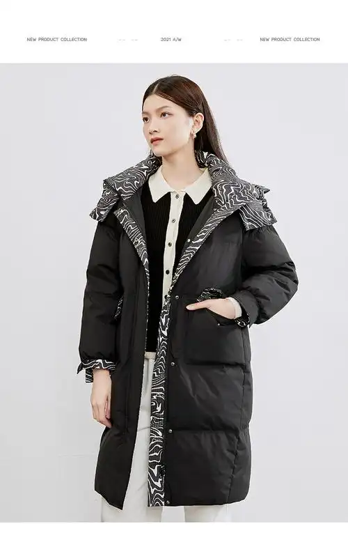 艾莱依羽绒服2021年新款女装中长款设计感小众敦煌系列韩版外套冬炭黑