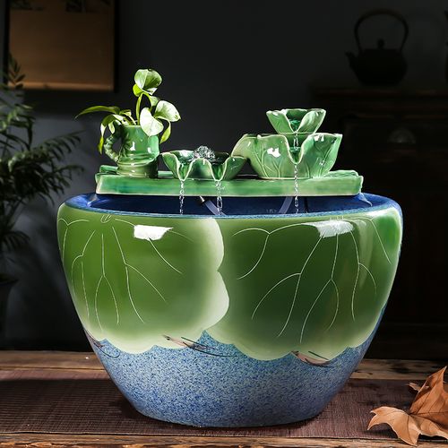 景德镇陶瓷金鱼缸大号阳台办公室客厅流水喷泉鱼缸水缸庭院大缸