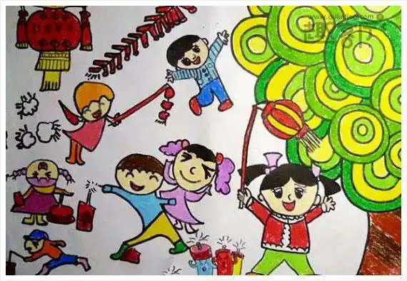 关于过年的儿童画新年春节少儿绘画