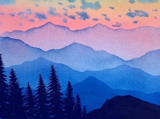 超美的剪影水彩风景画手绘素材星空书签水彩唯美有意境