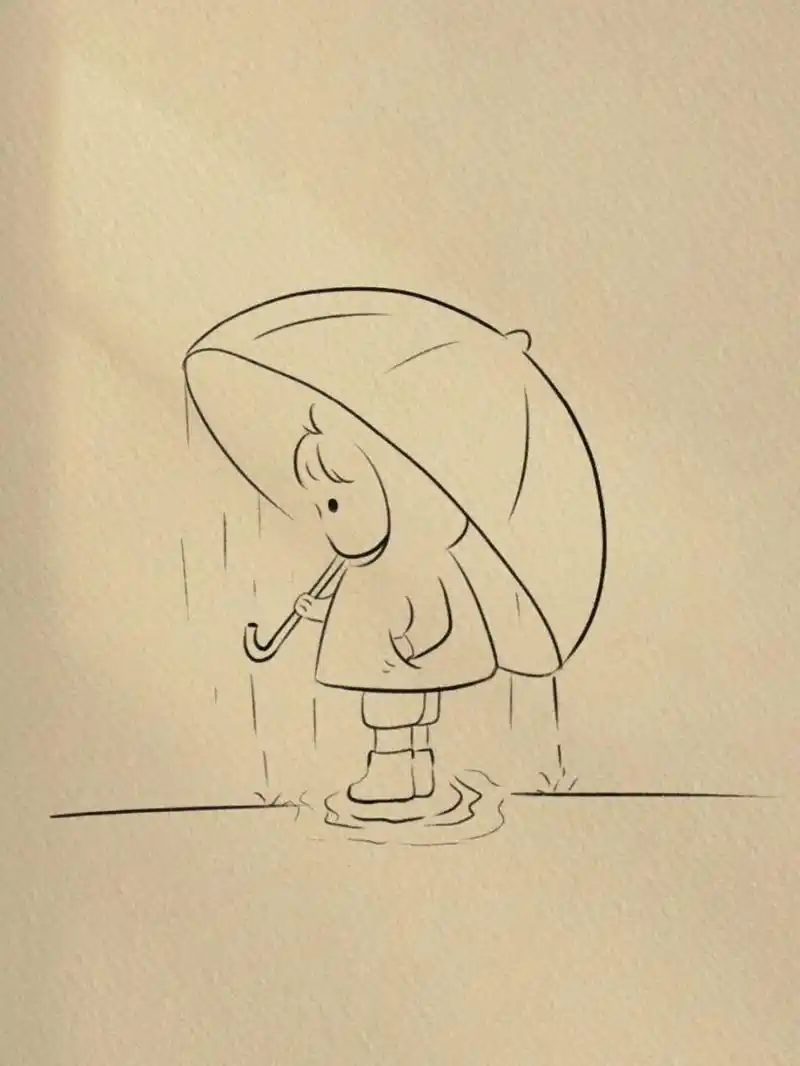 简笔画,附过程‖(5) 一个人撑伞的日子也要顺顺利利 临摹 #简笔画