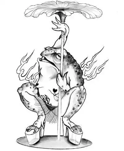 50张蟾蜍纹身手稿素材黑白图案