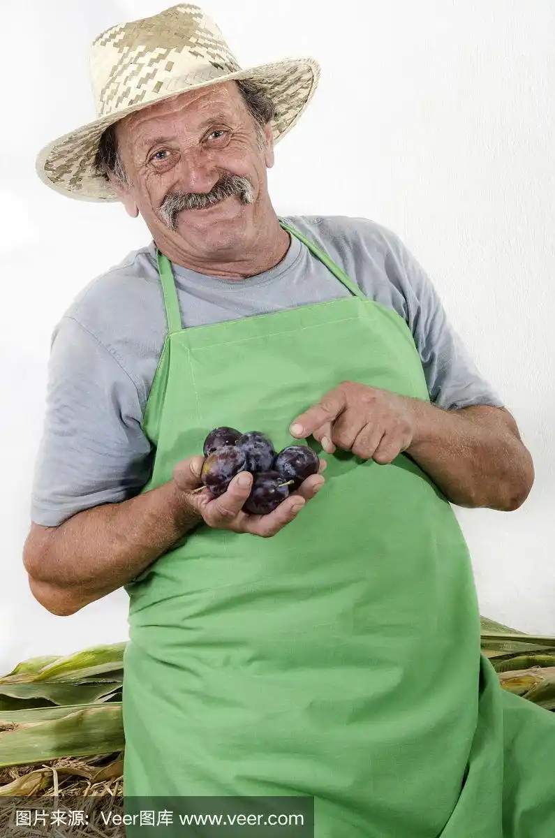 一个有机农民,手里拿着一些李子