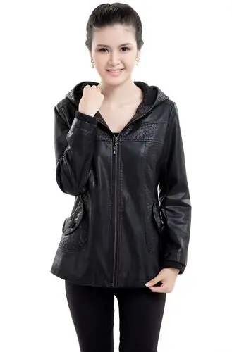 海宁真皮皮衣女装 短款绵羊皮皮衣 女士带帽皮衣 皮外套加大码