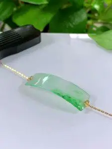 缅甸玉石天然翡翠a货18k金镶嵌冰种起胶飘绿素面手牌手链手饰