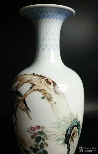 建国初创汇期 珠山八友刘雨岑绘制新粉彩花鸟花瓶 饮冰斋