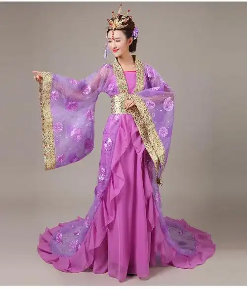 展缘古装贵妃拖尾服装仙女唐装古代女式服装演出服汉服女公主舞蹈服装