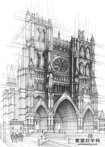 城市楼房素描欧式建筑素描手绘严谨漂亮