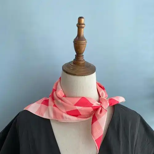 flora法式复古学院风格纹百搭夏日红色格子撞色韩版方巾丝巾领巾