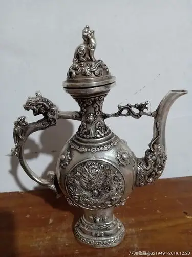 清代精工铜鎏银酒壶