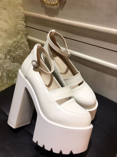 欧美白色夜店dj酒吧ds演出鞋子15cm粗跟超高跟厚底防水台女单鞋子