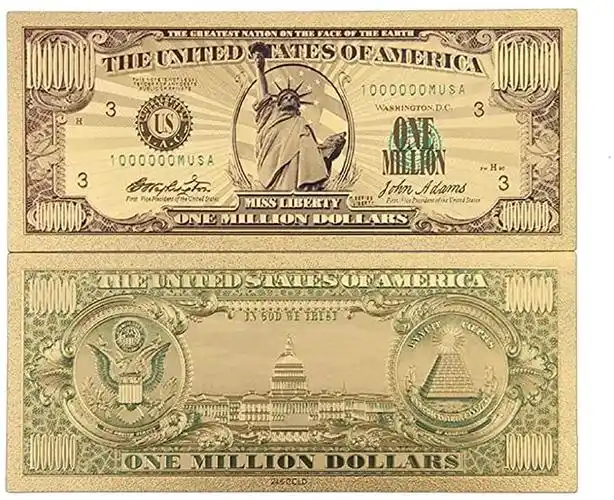 luckybamboo 100 万美元钞票,百万美元原装 24k 镀金钞票,可收藏纸币