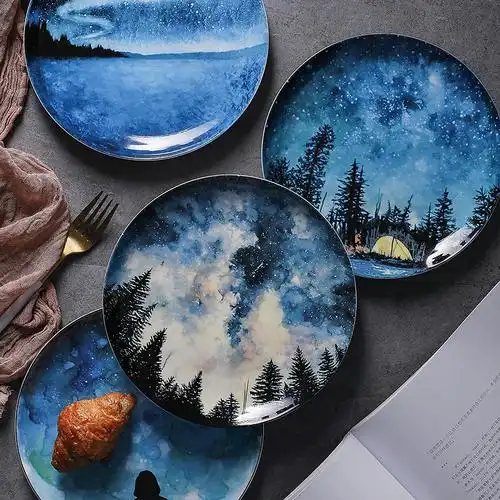 特价牛排盘子 欧式_熊谷组欧式陶瓷星空盘创意骨瓷西餐牛排意面盘家用