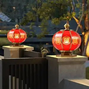 全铜新中式庭院灯太阳能户外防水围墙大门别墅柱子接电灯笼柱头灯