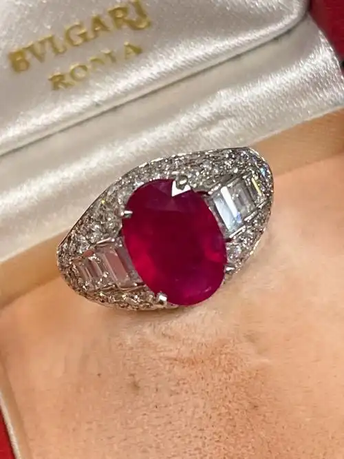顶级宝格丽铂金钻石无烧缅甸红宝石豪戒,惊喜价缘询,带ssef大证书!