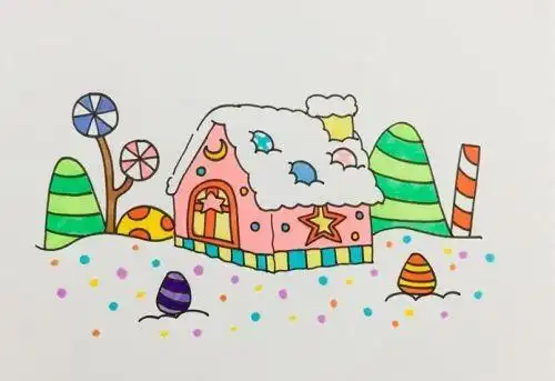 彩色手绘糖果屋简笔画画法简单糖果屋简笔画怎么画