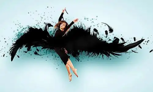 女人在黑暗的翅膀上飞翔卡通动漫人物鸟类