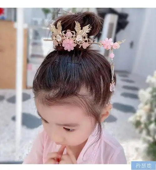 矜瑟鹿儿童汉服头饰夏季盘发器发簪古风流苏步摇女童发饰钗子女童夏