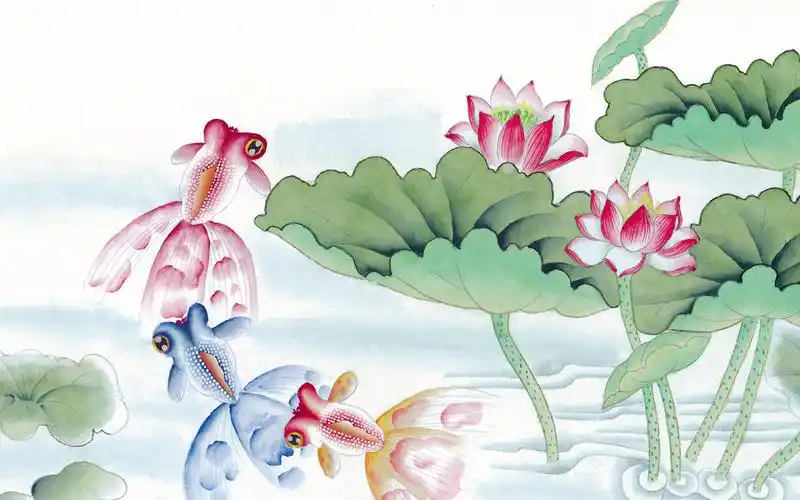 锦鲤祈福插画唯美海报图片壁纸,分辨率:1920x1200
