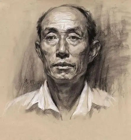 素描男老年四分之三素描头像