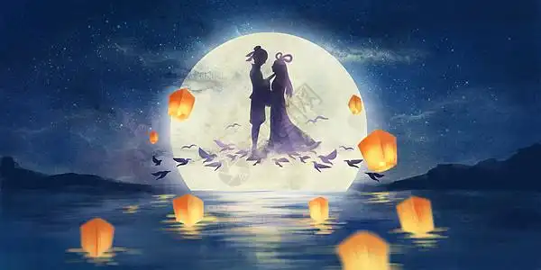 七夕牛郎织女鹊桥相会图片素材