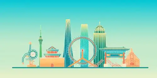 天津城市建筑群矢量插画