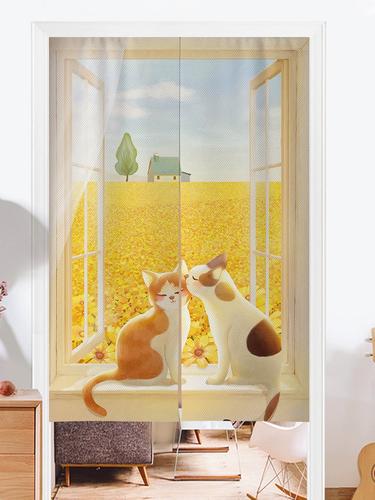 卡通装饰门帘小清新猫咪布帘卧室厕所半帘短帘家用半截布帘子新款