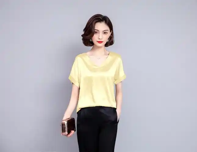 真丝上衣女短袖2019夏季新款宽松百搭大码显瘦绸面桑蚕丝t恤小衫