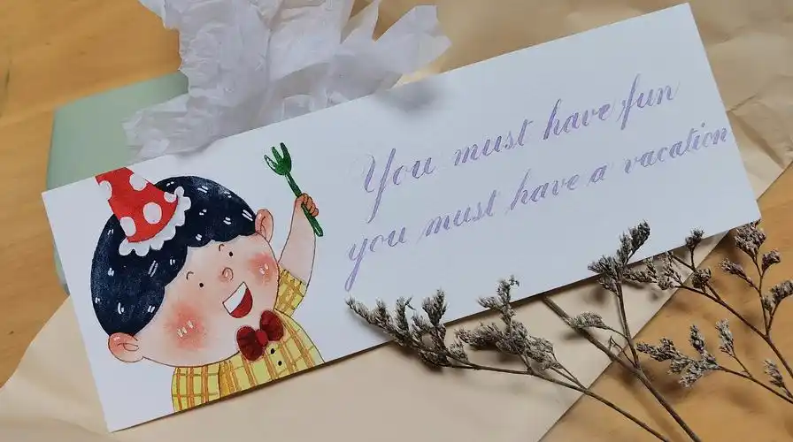 水彩手绘英文手写生日节日贺卡