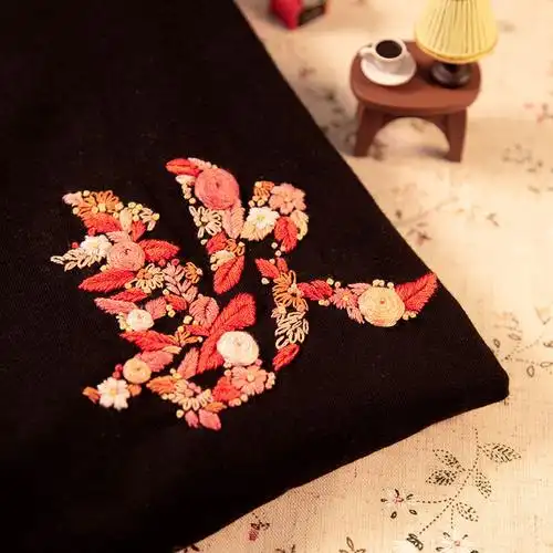 刺绣手工diy材料包自绣衣服喜字情侣字母短袖t恤七夕送男友