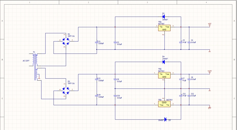双路直流稳压电源电路原理图