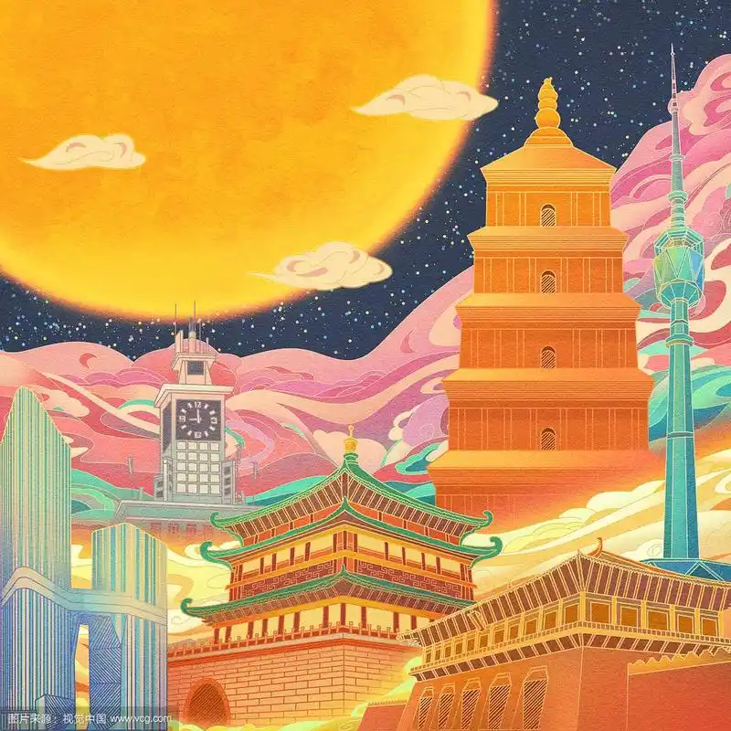 西安城市建筑国风插画