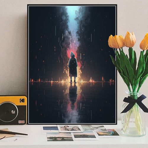 雨中独行 diy数字油画唯美卧室水彩画手工丙烯解闷手绘填充油彩画