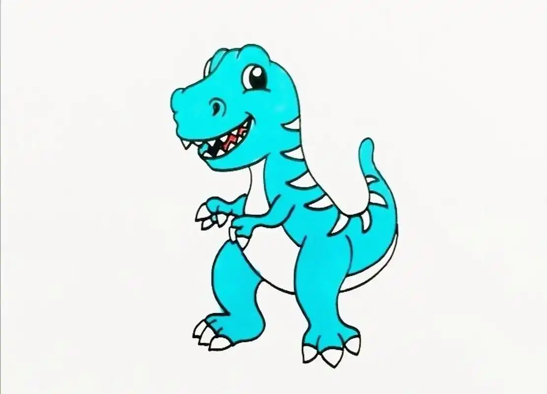 78先画出霸王龙张开嘴巴的头部,在上面画出眼睛和鼻孔,95画霸王龙