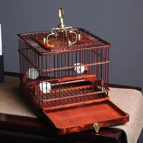 酸枝方鸟笼鹦鹉八哥画眉红木鸟笼子木雕摆件手工木雕