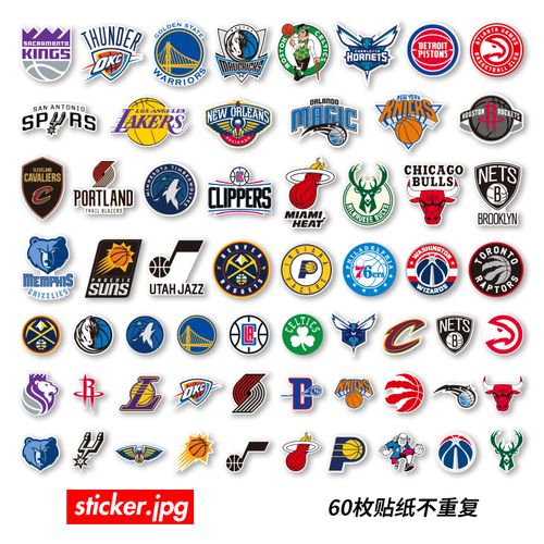 60枚nba美国职业篮球联赛东西部队标logo贴纸笔记本电脑机车防水